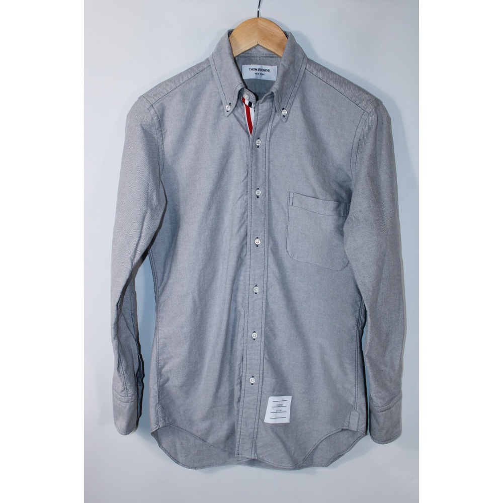 Thom Browne Men's Size 0 Light Gray Long Sleeve Oxford Shirt